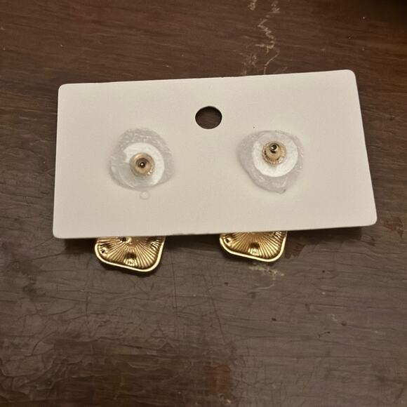 Square, metal, enamel, colored stone earrings. New. Not heavy. Very colorful - Picture 5 of 5